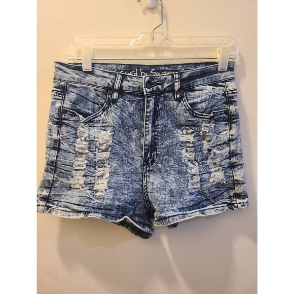 Blue Ripped Front High waisted Shorts Size Large - Picture 1 of 4